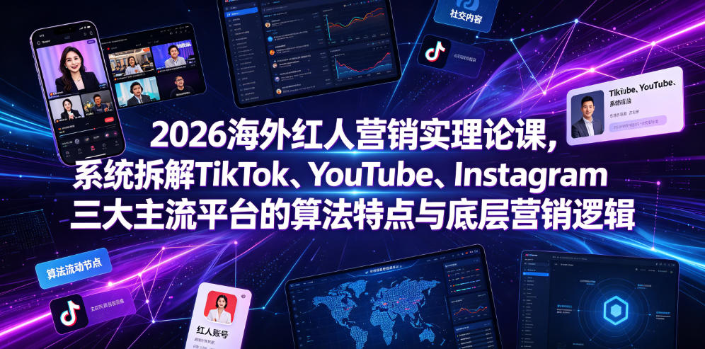 2026海外红人营销实理论课，系统拆解TikTok、YouTube、Instagram三大主流平台的算法特点与底层营销逻辑-朽念云创