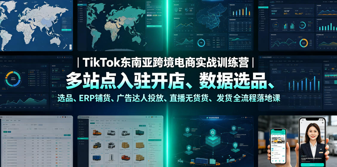 TikTok东南亚跨境电商实战训练营｜多站点入驻开店、数据选品、ERP铺货、广告达人投放、直播无货源发货全流程落地课-朽念云创