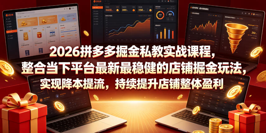 2026拼多多掘金私教实战课程，整合当下平台最新最稳健的店铺掘金玩法，实现降本提流，持续提升店铺整体盈利-朽念云创