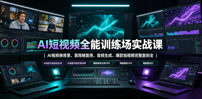 AI短视频全能训练场实战课｜AI视频换背景、首尾帧复用、音频生成、爆款短视频完整复刻全套实操教学-朽念云创