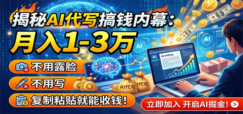 揭秘AI代写搞钱内幕：月入1-3万，不用露脸不用写，复制粘贴就能收钱！-朽念云创