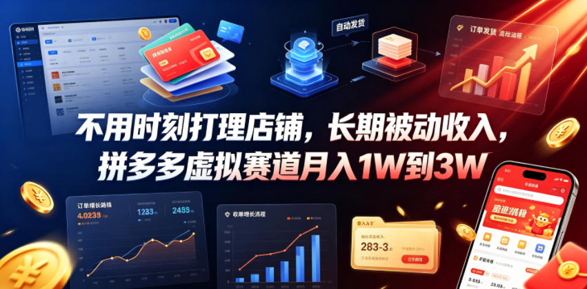 不用时刻打理店铺，长期被动收入，拼多多虚拟赛道月入1W到3W【揭秘】-朽念云创