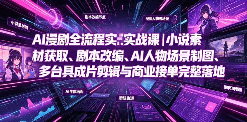 AI漫剧全流程实战课｜小说素材获取、剧本改编、AI人物场景制图、多工具成片剪辑、平台付费变现与商业接单完整落地-朽念云创