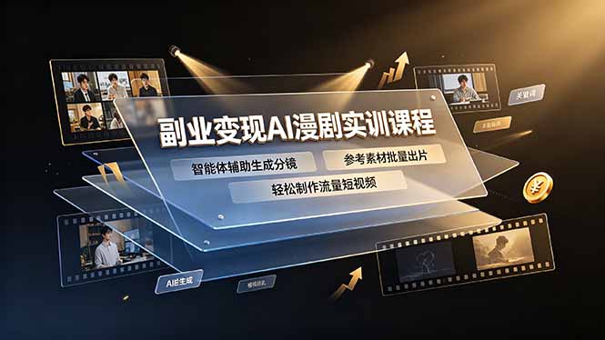 副业变现AI漫剧实训课程，智能体辅助生成分镜，参考素材批量出片，轻松制作流量短视频-朽念云创