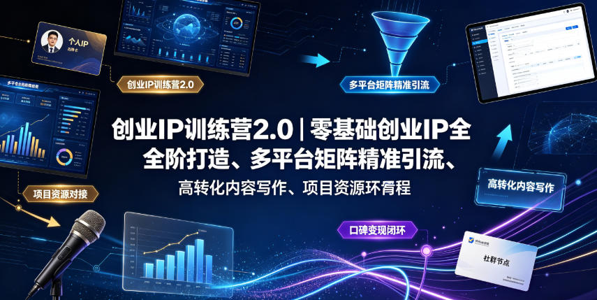 创业IP训练营2.0｜零基础创业IP全阶打造、多平台矩阵精准引流、高转化内容写作、项目资源对接与口碑变现闭环课程-朽念云创