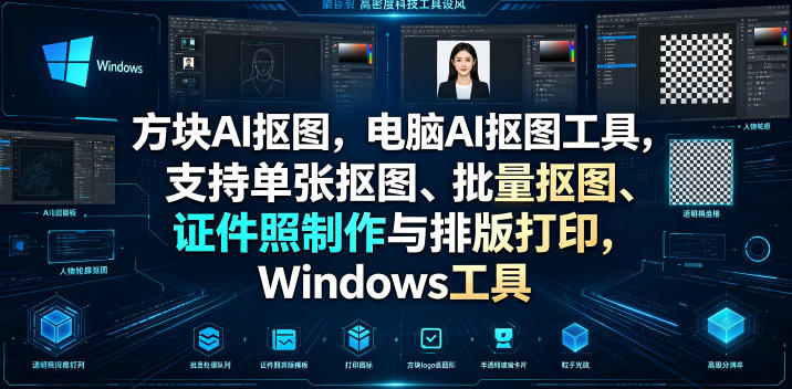 方块AI抠图，电脑AI抠图工具，支持单张抠图、批量抠图、证件照制作与排版打印，Windows工具-朽念云创