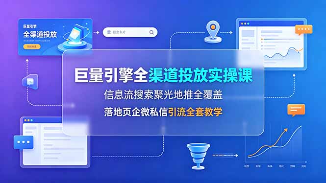 巨量引擎全渠道投放实操课，信息流搜索聚光地推全覆盖，落地页企微私信引流全套教学-朽念云创