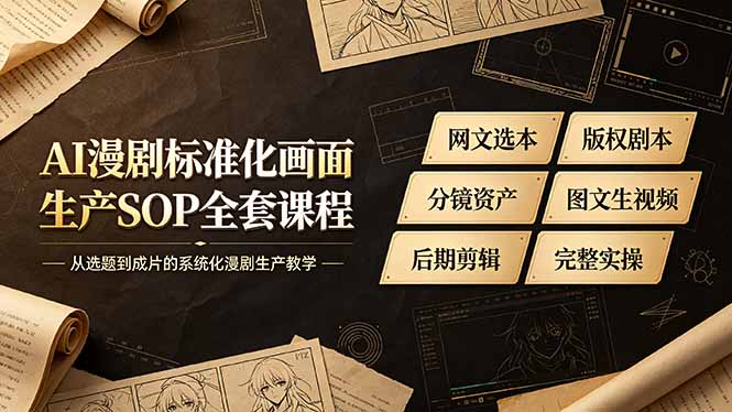 AI漫剧标准化画面生产SOP全套课程，网文选本版权剧本分镜资产全覆盖，图文生视频后期剪辑完整实操教学-朽念云创