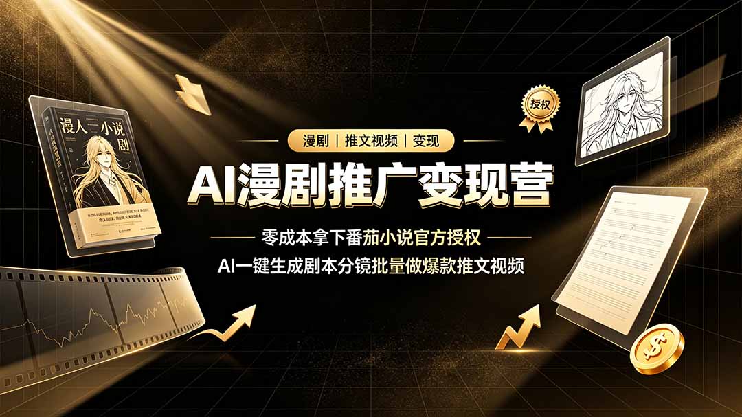 AI漫剧推广变现营，零成本拿下番茄小说官方授权，AI一键生成剧本分镜批量做爆款推文视频-朽念云创