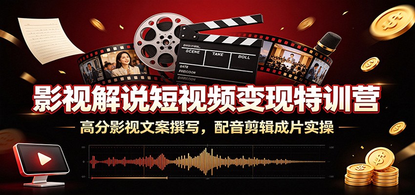 影视解说短视频变现特训营:高分影视文案撰写,配音剪辑成片实操-朽念云创