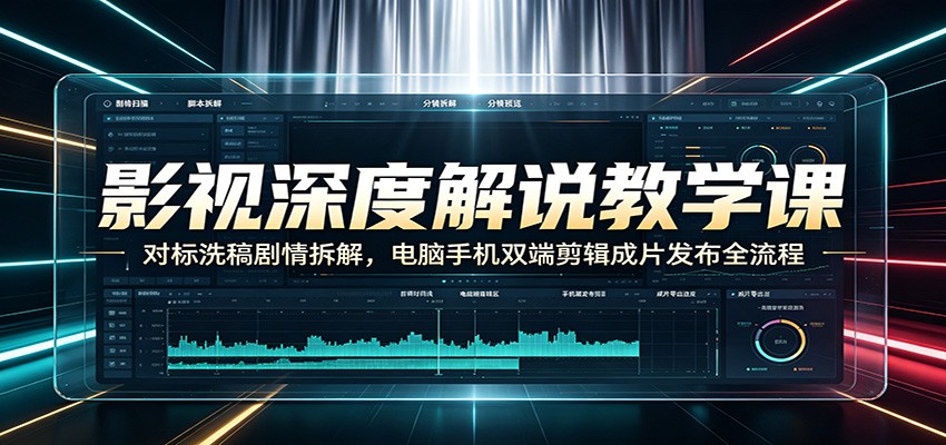 影视深度解说教学课:对标洗稿剧情拆解,电脑手机双端剪辑成片发布全流程-朽念云创