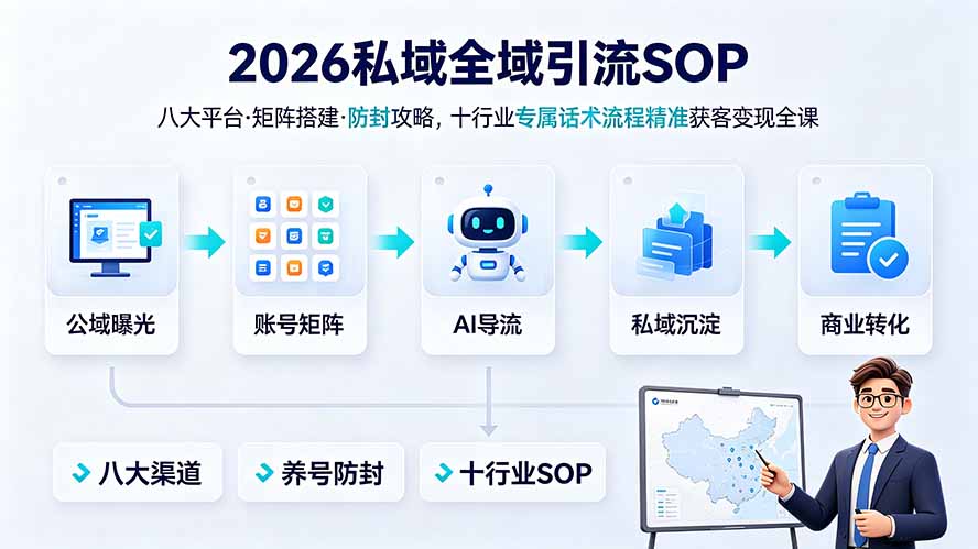 2026私域全域引流SOP｜八大平台·矩阵搭建·防封攻略，十行业专属话术流程精准获客变现全课-朽念云创