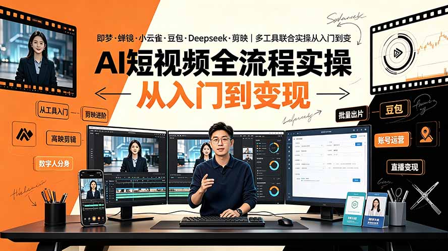 AI短视频全流程实操:即梦·蝉镜·小云雀·豆包·Deepseek·剪映|多工具联合实操从入门到变现-朽念云创