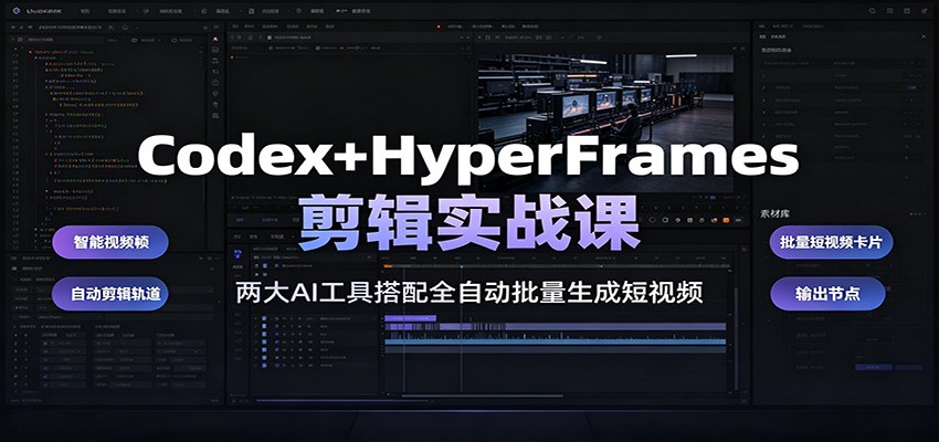 Codex+HyperFrames剪辑实战课:两大AI工具搭配全自动批量生成短视频-朽念云创
