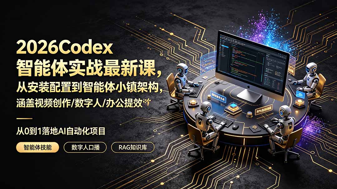 2026Codex智能体实战最新课，从安装配置到智能体小镇架构，涵盖视频创作/数字人/办公提效全技能-朽念云创