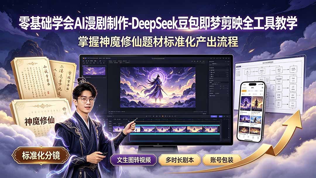 零基础学会AI漫剧制作-DeepSeek豆包即梦剪映全工具教学，掌握神魔修仙题材标准化产出流程-朽念云创