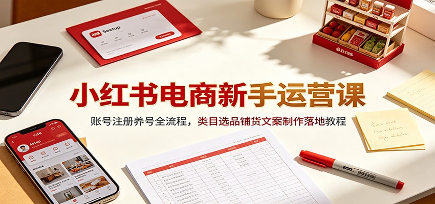 小红书电商新手运营课：账号注册养号全流程，类目选品铺货文案制作落地教程-朽念云创