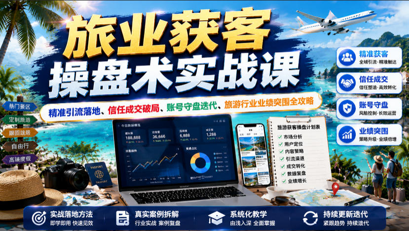 旅业获客操盘术实战课|精准引流落地、信任成交破局、账号守盘迭代、旅游行业业绩突围全攻略-朽念云创