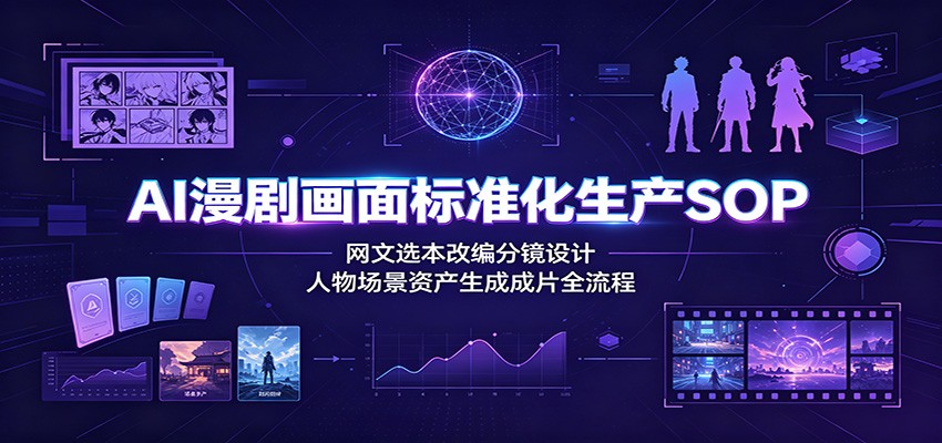 AI漫剧画面标准化生产SOP：网文选本改编分镜设计，人物场景资产生成成片全流程-朽念云创