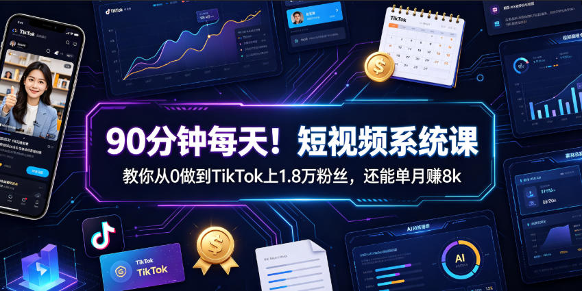 90分钟每天!短视频系统课教你从0做到TikTok上1.8万粉丝,还能单月賺8k【原创双语字幕】-朽念云创