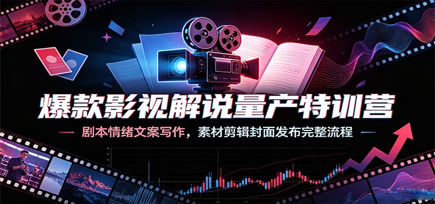 爆款影视解说量产特训营：剧本情绪文案写作，素材剪辑封面发布完整流程-朽念云创
