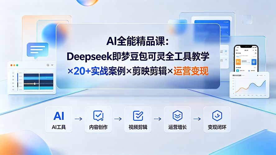 AI全能精品课:Deepseek即梦豆包可灵全工具教学×20+实战案例×剪映剪辑×运营变现-朽念云创