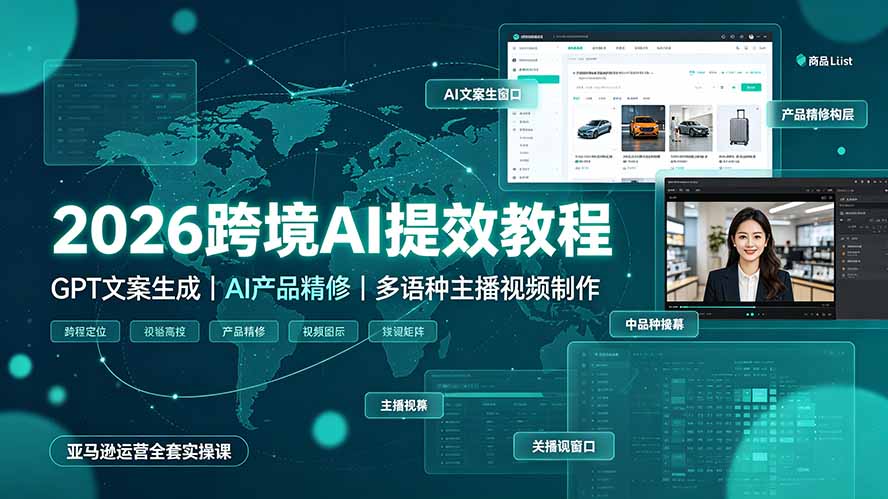 2026跨境AI提效教程·GPT文案生成｜AI产品精修｜多语种主播视频制作，亚马逊运营全套实操课-朽念云创