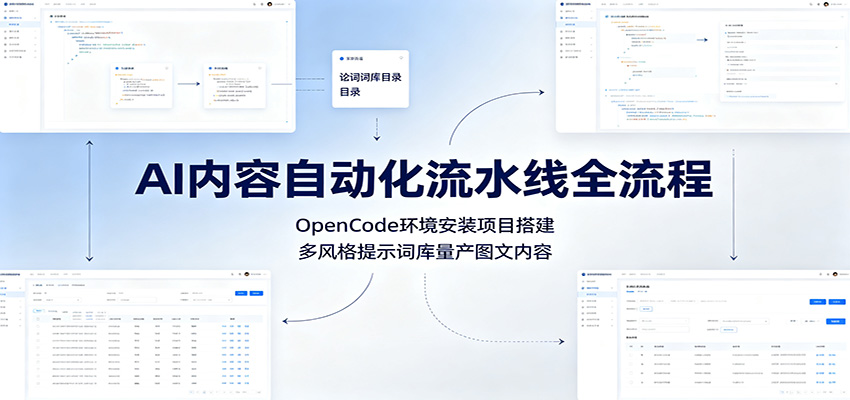 AI内容自动化流水线全流程：OpenCode环境安装项目搭建，多风格提示词库量产图文内容-朽念云创