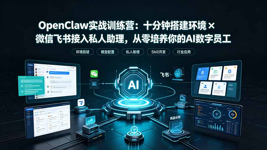 OpenClaw实战特训营：十分钟搭建环境×微信飞书接入私人助理，从零培养你的AI数字员工-朽念云创