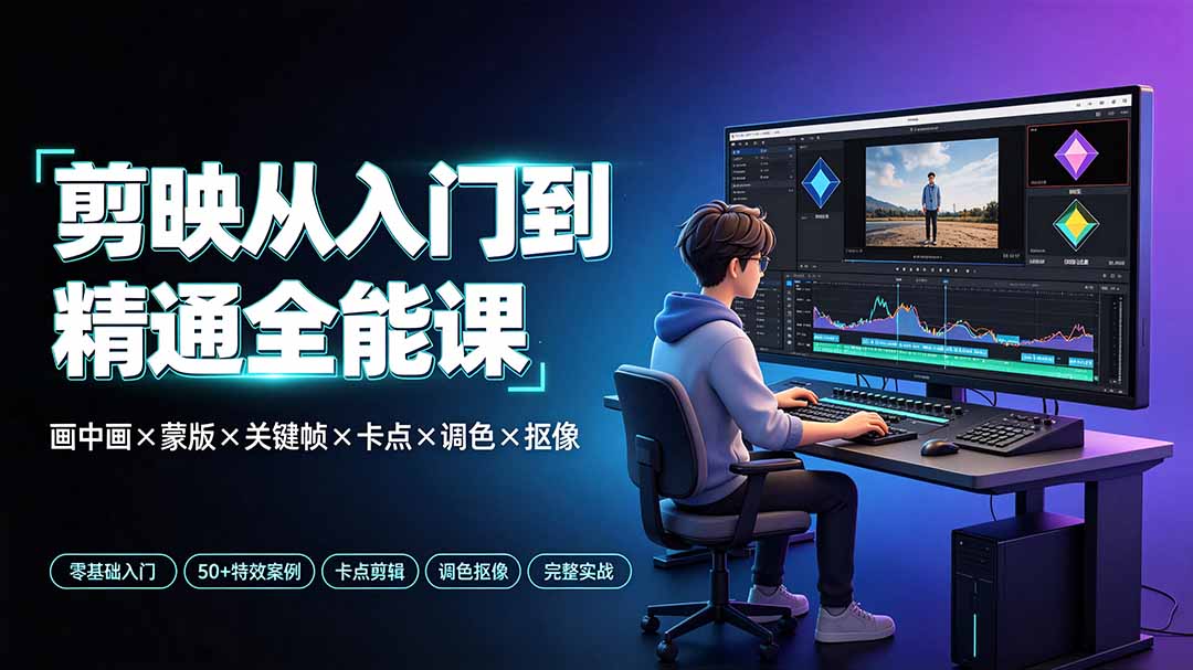 剪映从入门到精通全能课：画中画×蒙版×关键帧×卡点×调色×抠像，一站式掌握剪辑核心技能-朽念云创