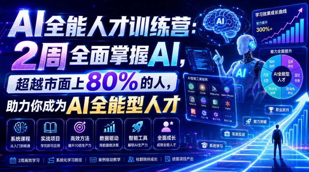 AI全能人才训练营：2周全面掌握AI，超越市面上80%的人，助力你成为AI全能型人才-朽念云创