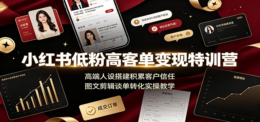 小红书低粉高客单变现特训营:高端人设搭建积累客户信任,图文剪辑谈单转化实操教学-朽念云创