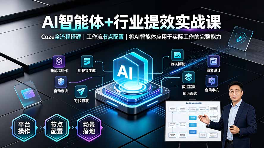 AI智能体+行业提效实战课·Coze全流程搭建|工作流节点配置|将AI智能体应用于实际工作的完整能力-朽念云创