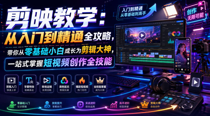 剪映教学:从入门到精通全攻略,带你从零基础小白成长为剪辑大神,一站式掌握短视频创作全技能-朽念云创