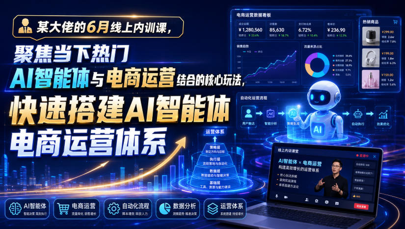 某大佬的6月线上内训课，聚焦当下热门AI智能体与电商运营结合的核心玩法，快速搭建AI智能体电商运营体系-朽念云创
