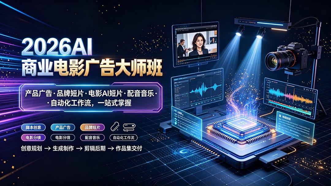2026AI商业电影广告大师班:产品广告·品牌短片·电影AI短片·配音音乐·自动化工作流,一站式掌握-朽念云创