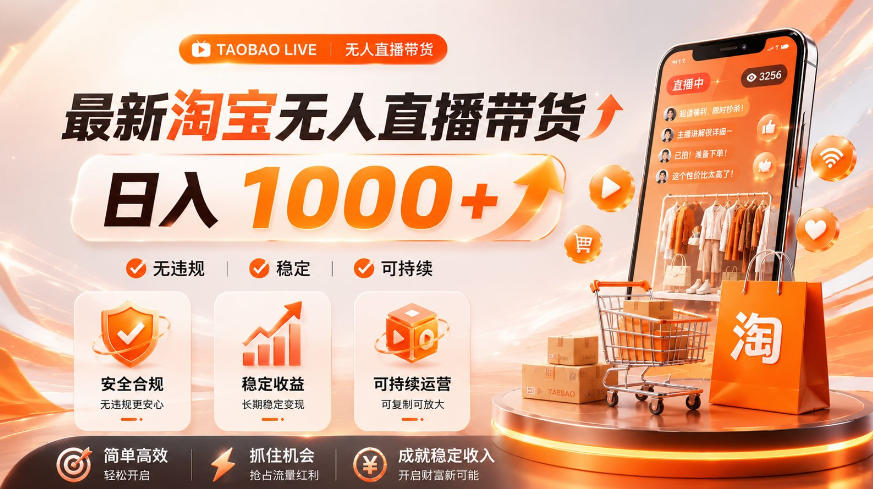 拒绝死工资！淘宝无人直播，让你睡觉都在进账，单设备日入1k+普通人的变现蓝海【揭秘】-朽念云创