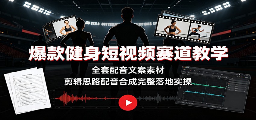 爆款健身短视频赛道教学：全套配音文案素材，剪辑思路配音合成完整落地实操-朽念云创
