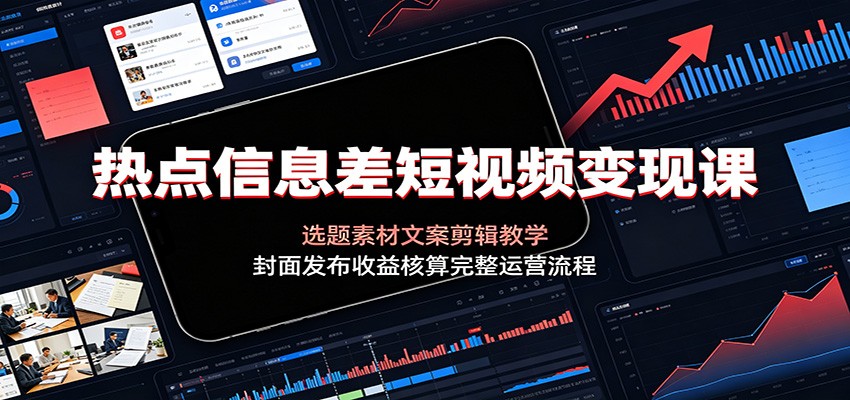热点信息差短视频变现课：选题素材文案剪辑教学，封面发布收益核算完整运营流程-朽念云创