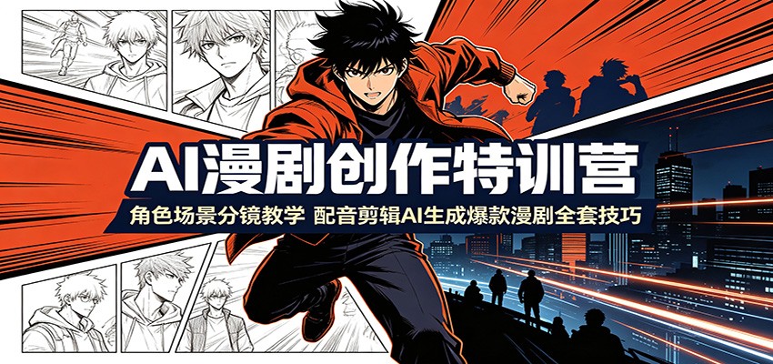 AI漫剧创作特训营：角色场景分镜教学，配音剪辑AI生成爆款漫剧全套技巧-朽念云创