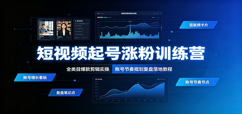 短视频起号涨粉训练营：全类目爆款剪辑实操，账号节奏规划复盘落地教程-朽念云创