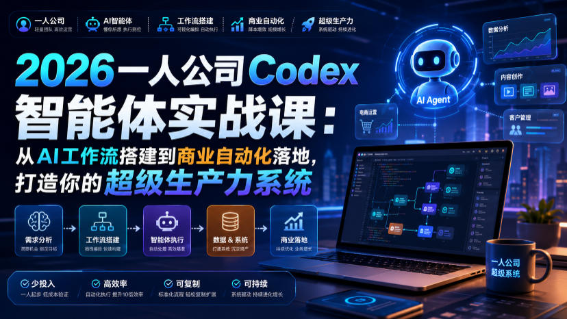 2026一人公司Codex智能体实战课：从AI工作流搭建到商业自动化落地，打造你的超级生产力系统-朽念云创