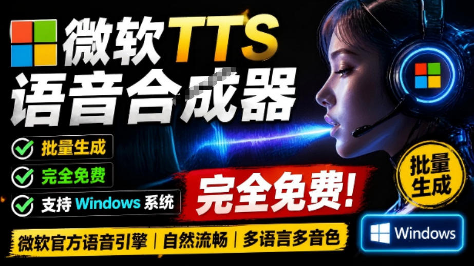 微软TTS免费语音配音生成器，完全免费，支持多语音、多音色选择，Windows系统专用TTS语音合成器-朽念云创