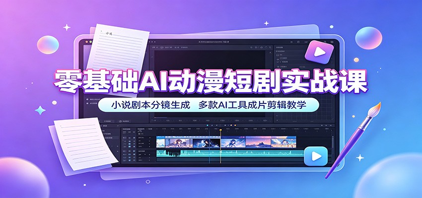 零基础AI动漫短剧实战课：小说剧本分镜生成，多款AI工具成片剪辑教学-朽念云创