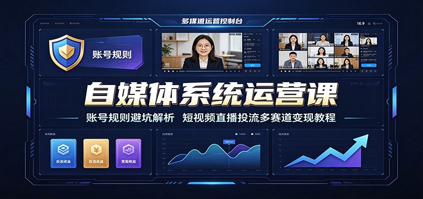 自媒体系统运营课：账号规则避坑解析，短视频直播投流多赛道变现教程-朽念云创