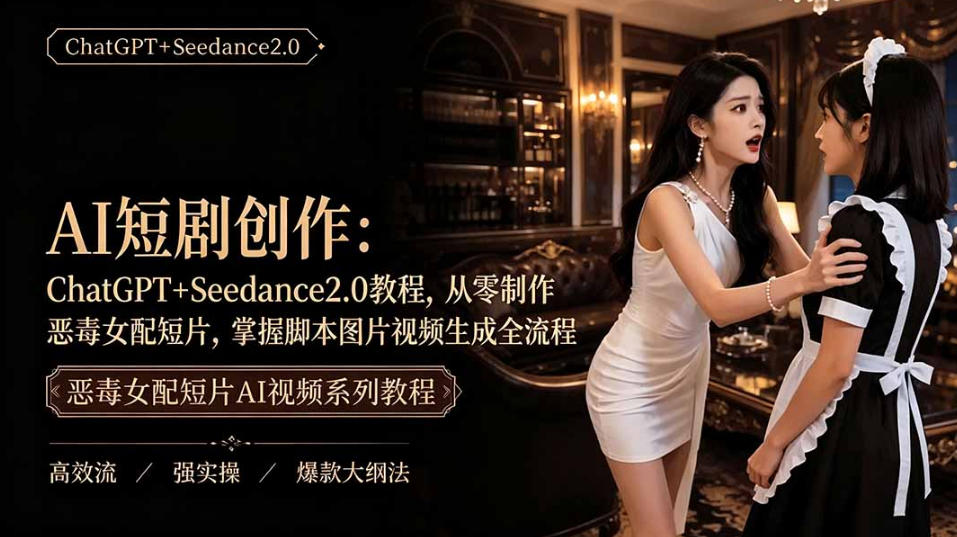 AI短剧从零创作实战课｜ChatGPT脚本撰写+Seedance2.0视频生成，恶毒女配短剧全流程教程-朽念云创