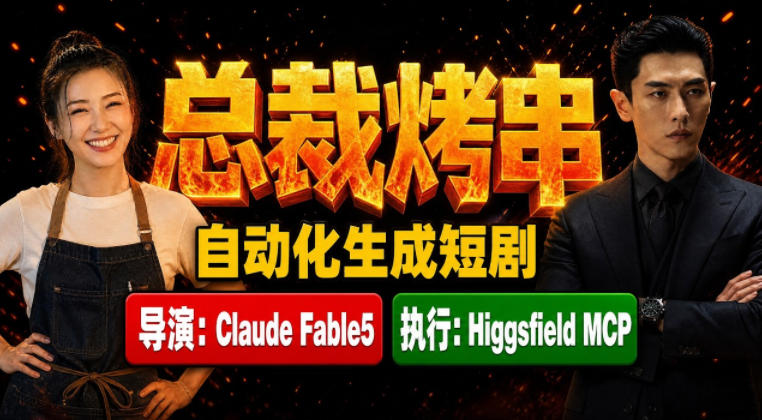 Claude Fable5担任导演+Higgsfield MCP落地执行｜《总裁烤串》真人质感短剧全自动AI生成全流程教学-朽念云创
