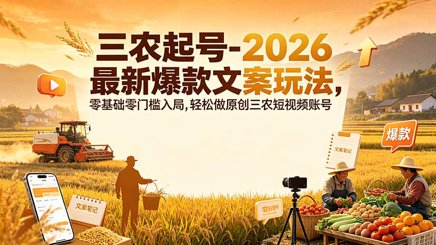三农起号-2026 最新爆款文案玩法，零基础零门槛入局，轻松做原创三农短视频账号-朽念云创