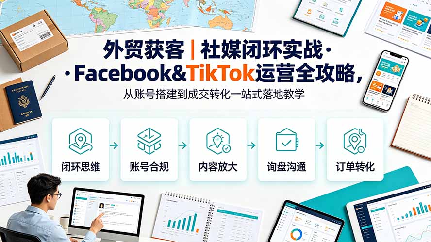 外贸获客|社媒闭环实战·Facebook&TikTok运营全攻略,从账号搭建到成交转化一站式落地教学-朽念云创