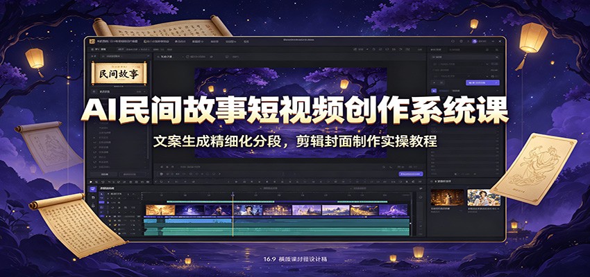 AI民间故事短视频创作系统课：文案生成精细化分段，剪辑封面制作实操教程-朽念云创